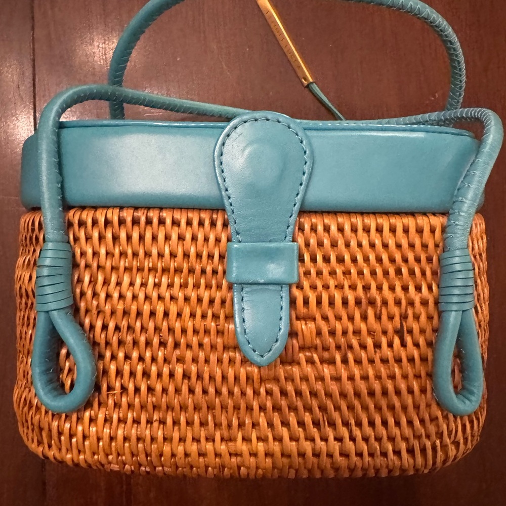 Elliott Lucca Blue and Tan Woven Handbag